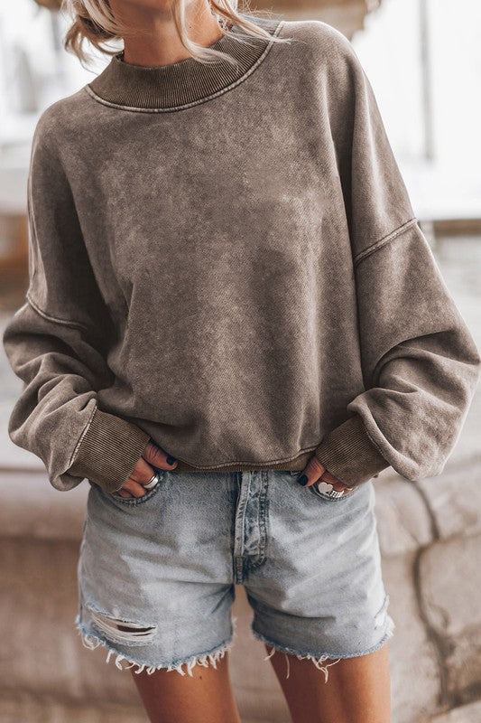 EG Fashion Mineral Washed Oversized Crew Neck Sweatshirt in 4 Colors