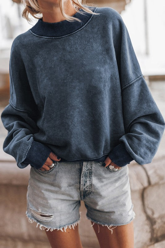 EG Fashion Mineral Washed Oversized Crew Neck Sweatshirt in 4 Colors