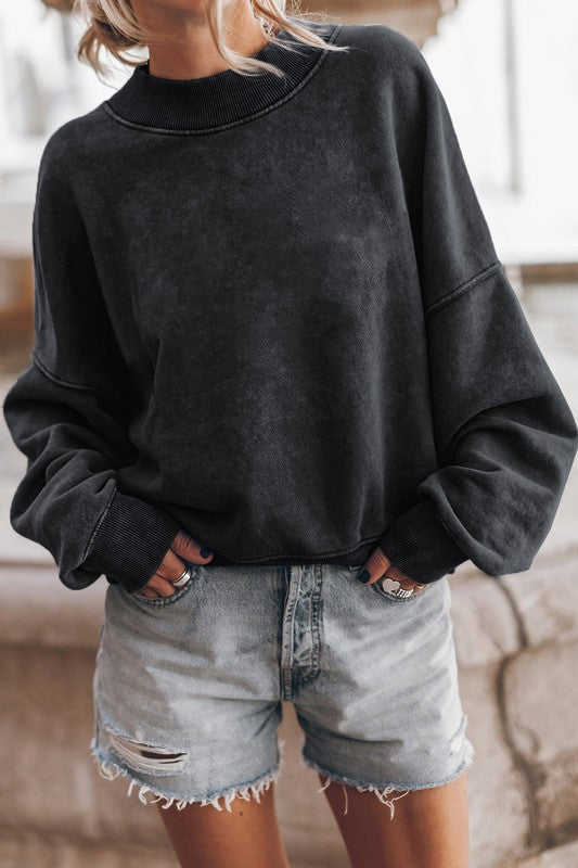 EG Fashion Mineral Washed Oversized Crew Neck Sweatshirt in 4 Colors