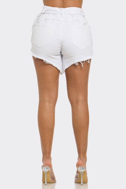 Athina Casual Summer Strap Shorts in Denim or White