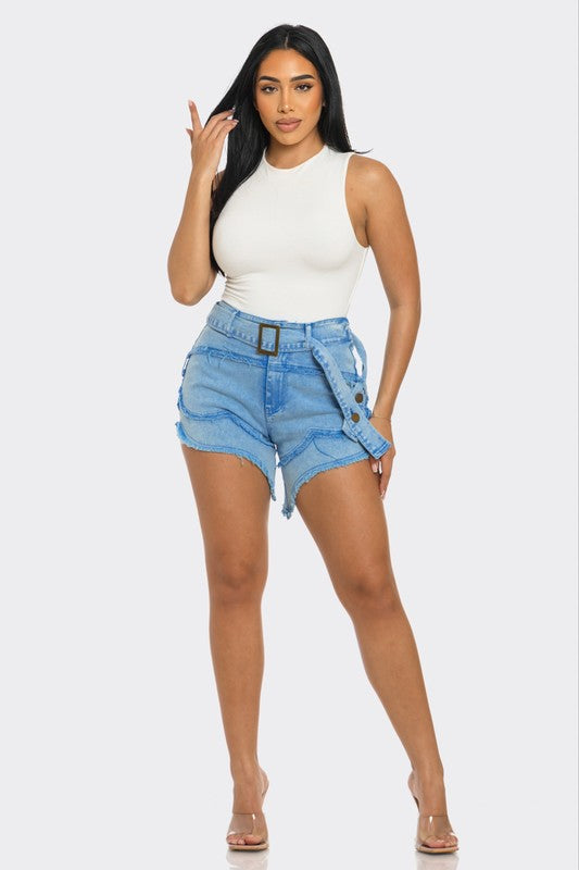 Athina Casual Summer Strap Shorts in Denim or White