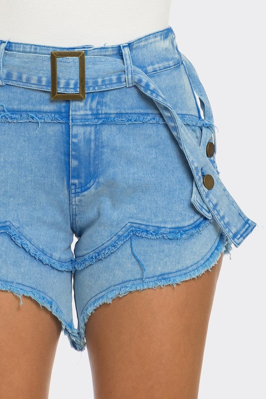 Athina Casual Summer Strap Shorts in Denim or White