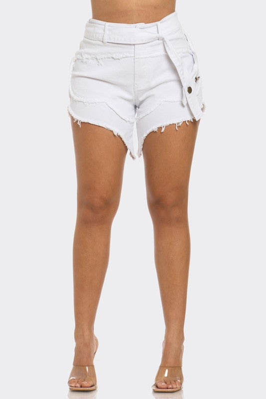 Athina Casual Summer Strap Shorts in Denim or White