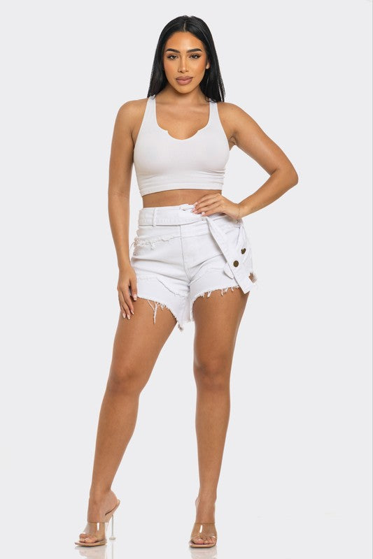 Athina Casual Summer Strap Shorts in Denim or White