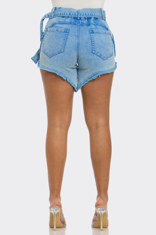 Athina Casual Summer Strap Shorts in Denim or White