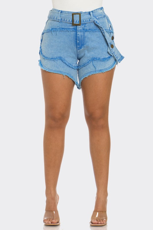 Athina Casual Summer Strap Shorts in Denim or White