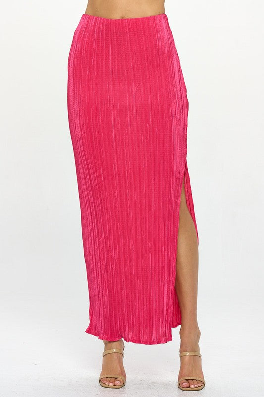 Renee C Plisse Maxi Skirt with Slit