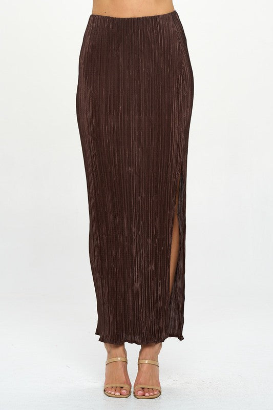 Renee C Plisse Maxi Skirt with Slit