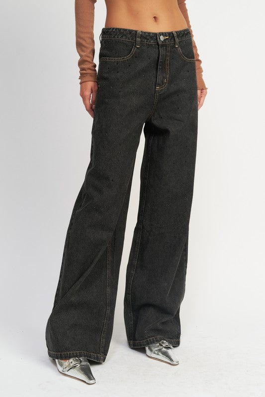 EMORY PARK BOYFRIEND WIDE LEG FULL LENGTH JEANS WITH CONTRAST STITCHING