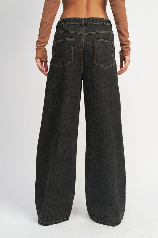 EMORY PARK BOYFRIEND WIDE LEG FULL LENGTH JEANS WITH CONTRAST STITCHING