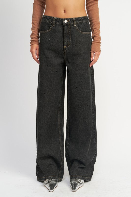 EMORY PARK BOYFRIEND WIDE LEG FULL LENGTH JEANS WITH CONTRAST STITCHING