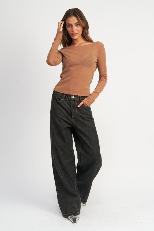 EMORY PARK BOYFRIEND WIDE LEG FULL LENGTH JEANS WITH CONTRAST STITCHING