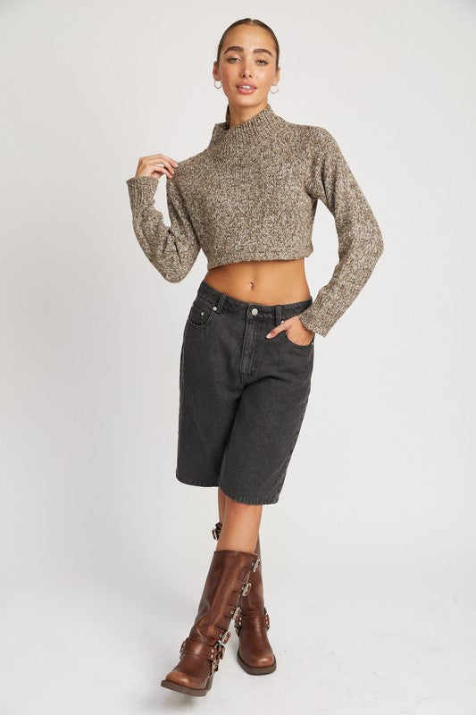 EMORY PARK CONTRAST TURTLE NECK CROP TOP