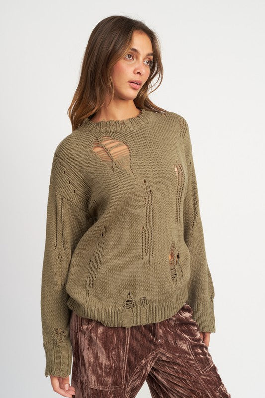 EMORY PARK DISTRESSED OVERSIZED SWEATER IN 2 COLORS