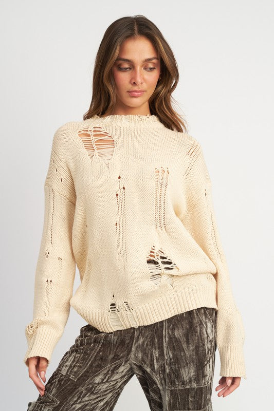 EMORY PARK DISTRESSED OVERSIZED SWEATER IN 2 COLORS