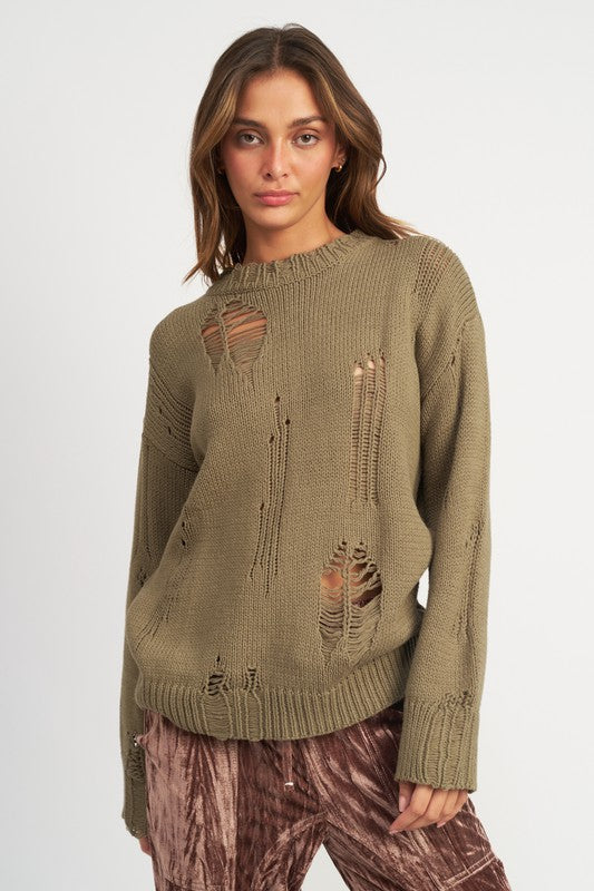 EMORY PARK DISTRESSED OVERSIZED SWEATER IN 2 COLORS