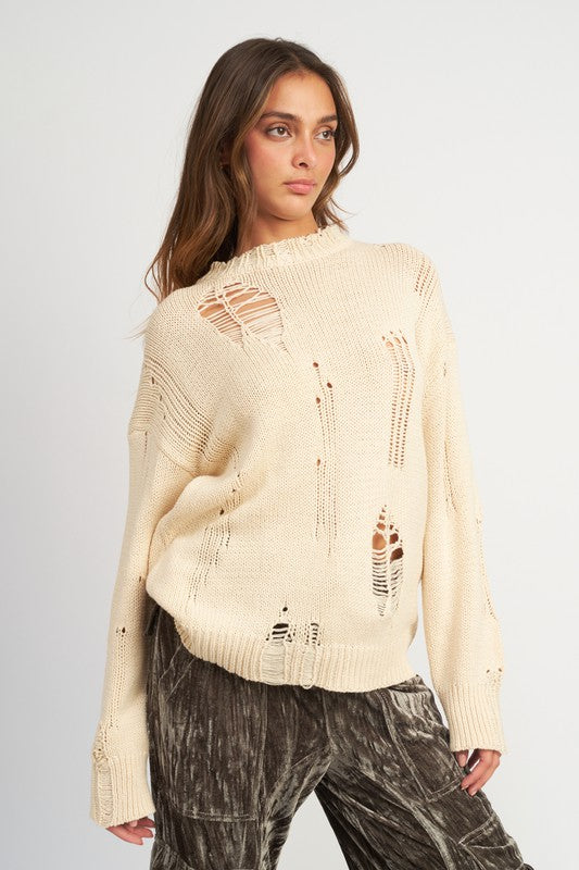 EMORY PARK DISTRESSED OVERSIZED SWEATER IN 2 COLORS