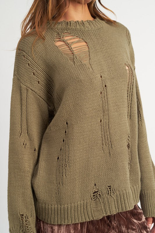 EMORY PARK DISTRESSED OVERSIZED SWEATER IN 2 COLORS