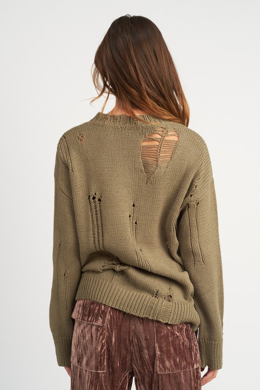 EMORY PARK DISTRESSED OVERSIZED SWEATER IN 2 COLORS