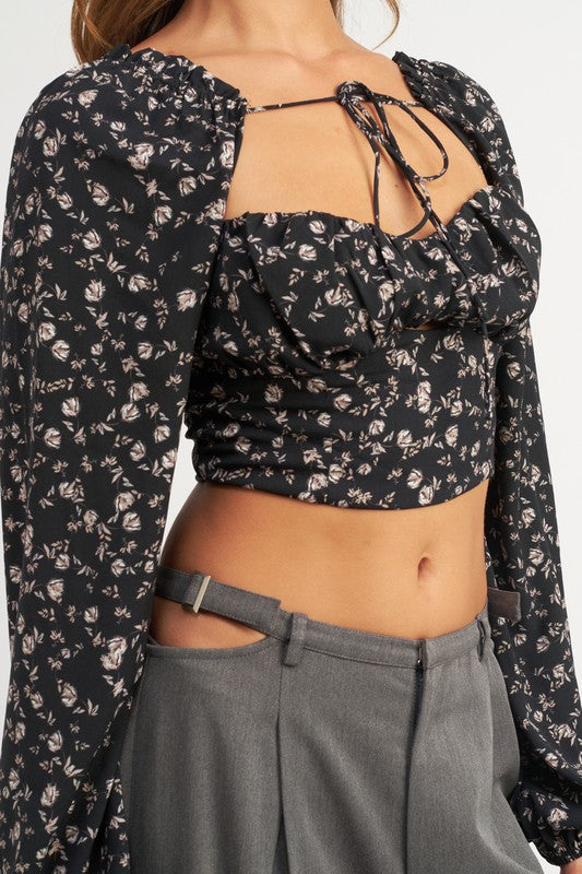 EMORY PARK TIE FRONT FLORAL CROP BLOUSE