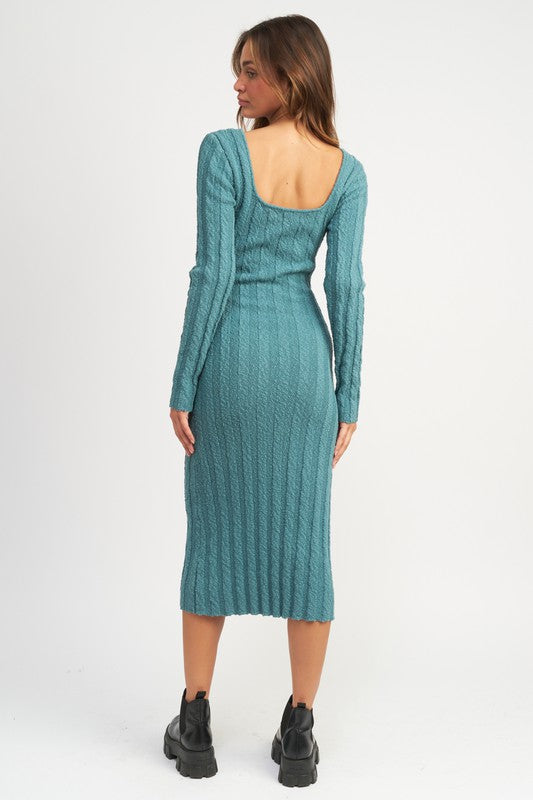 EMORY PARK SQUARE NECK RIBBED MIDI DRESS