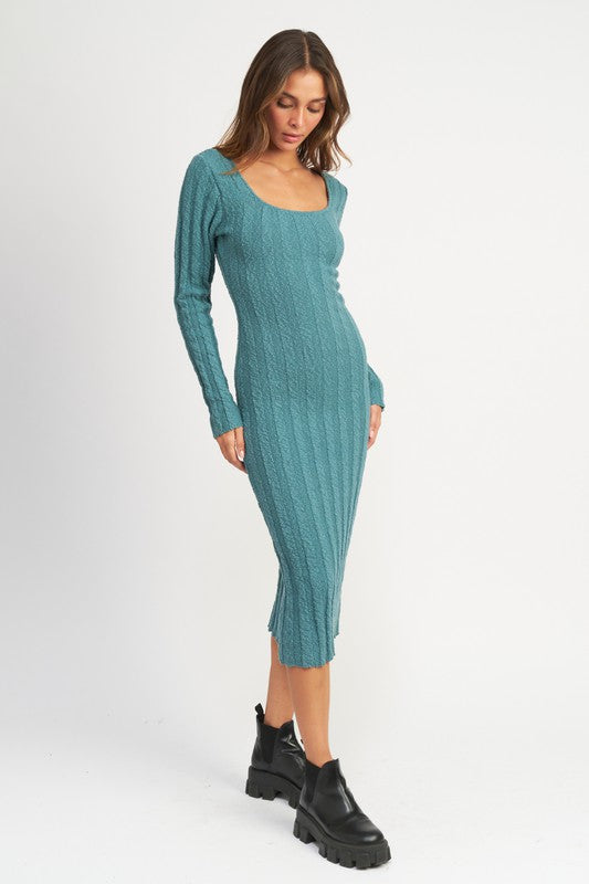 EMORY PARK SQUARE NECK RIBBED MIDI DRESS