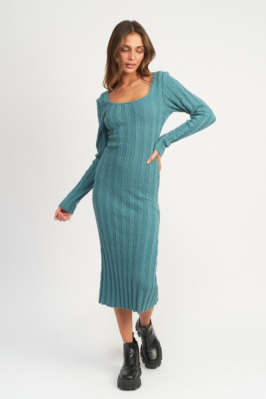 EMORY PARK SQUARE NECK RIBBED MIDI DRESS