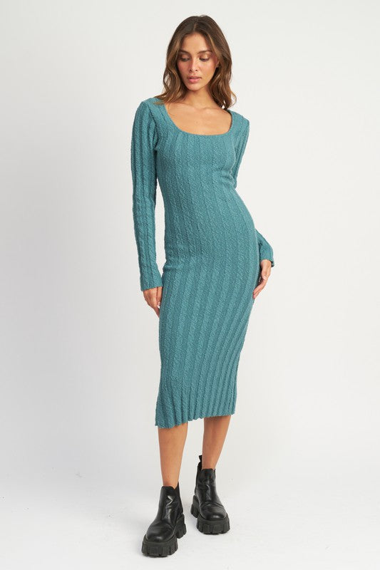 EMORY PARK SQUARE NECK RIBBED MIDI DRESS