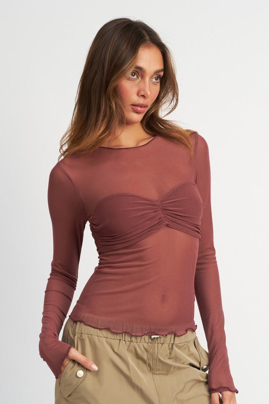 EMORY PARK LONG SLEEVE SHEER BUST TOP