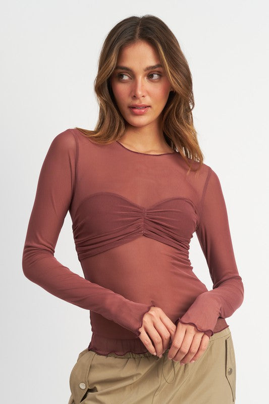 EMORY PARK LONG SLEEVE SHEER BUST TOP