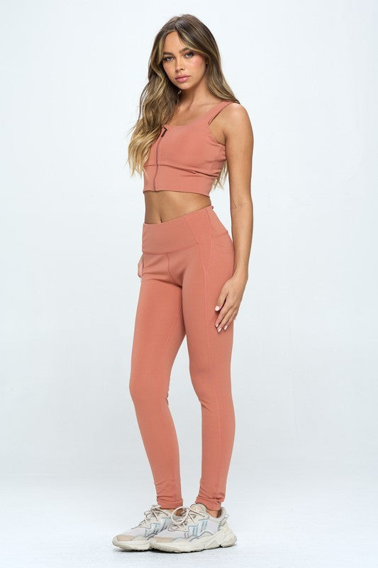 OTOS Active Two Piece Zip Up Crop Sports Tank & Leggings Set in 5 Colors