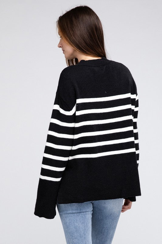 Bibi Oversized Striped Crew Neck Sweater in 2 Colors