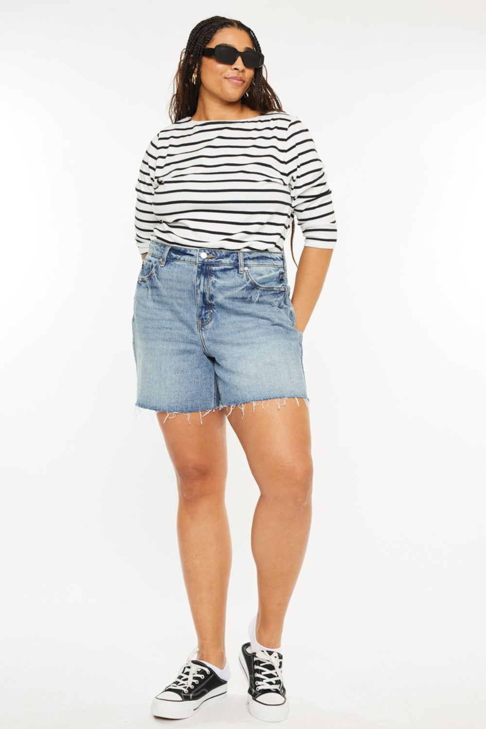 Kancan Raw Hem Denim Shorts