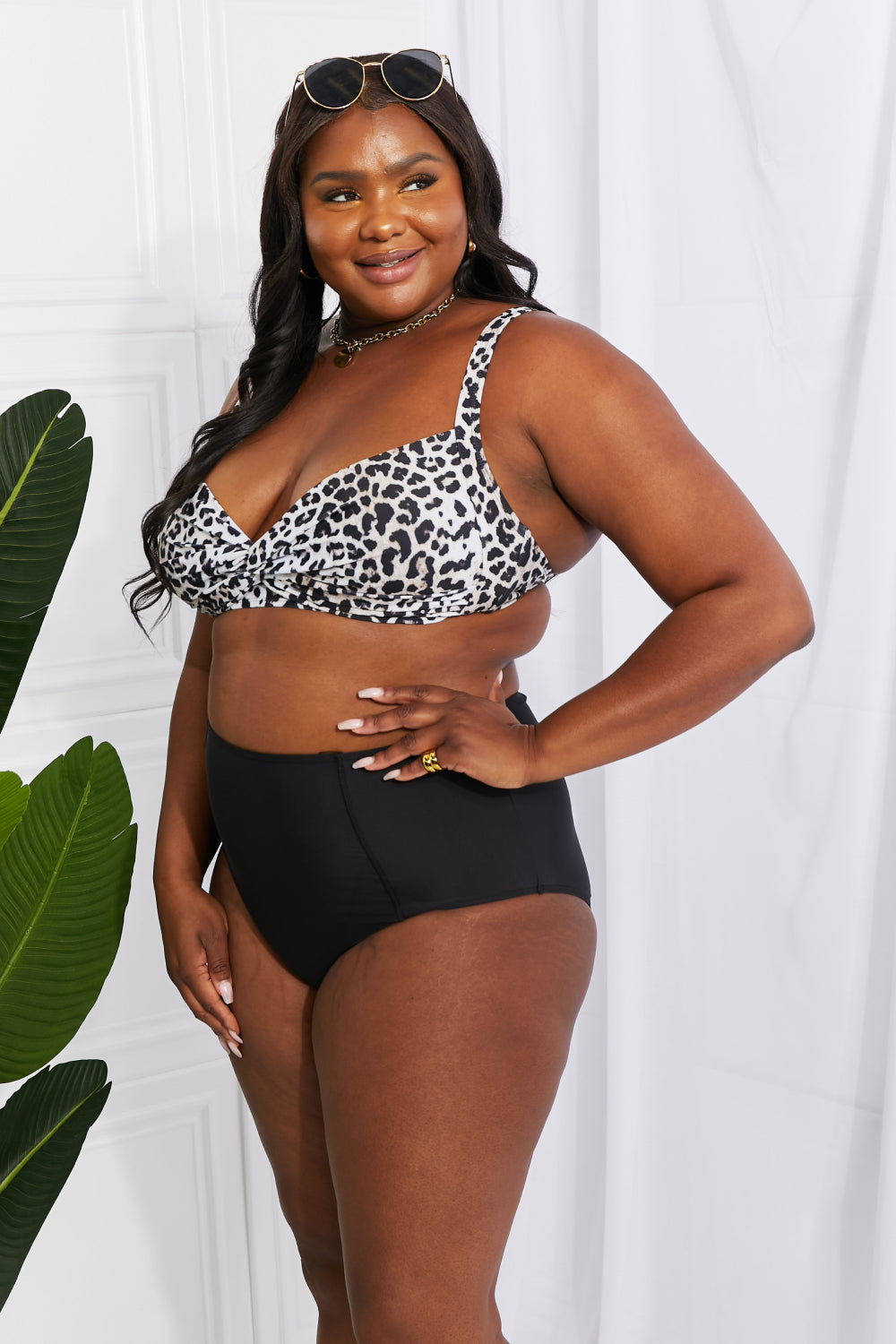 Marina West Swim Two-Piece Twist High-Rise Bikini Swimsuit in Leopard