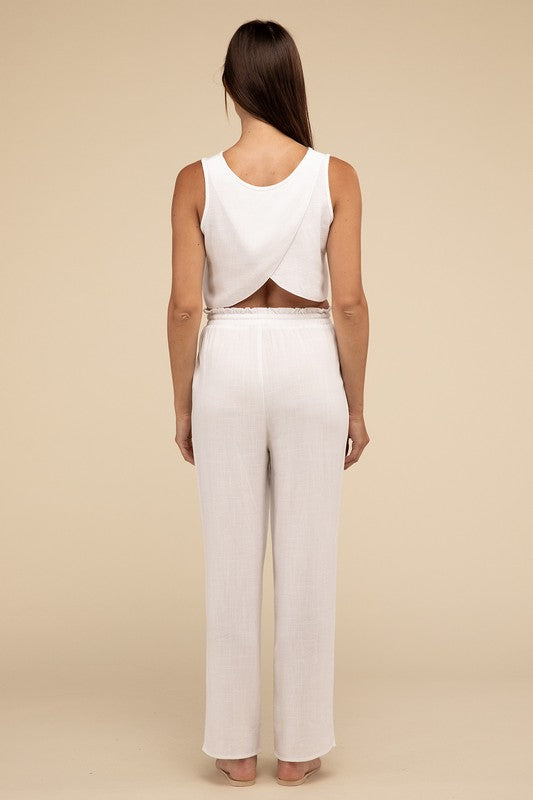 HYFVE Linen Blend Crop Tank and Pants Set in 2 Colors