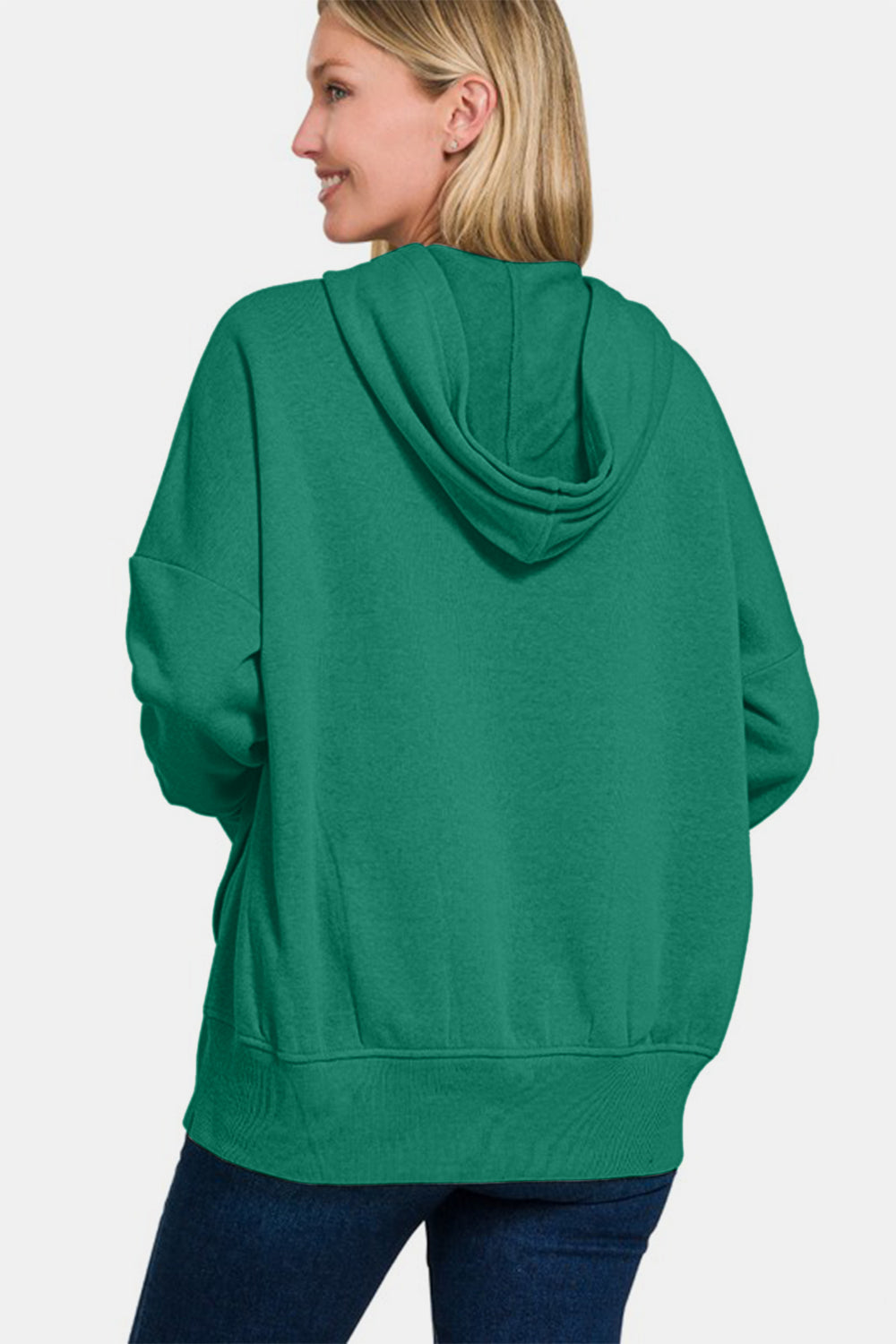 Zenana Half Snap Tunic Hoodie Sweatshirt with Kanga Pocket in Dark Green NWT