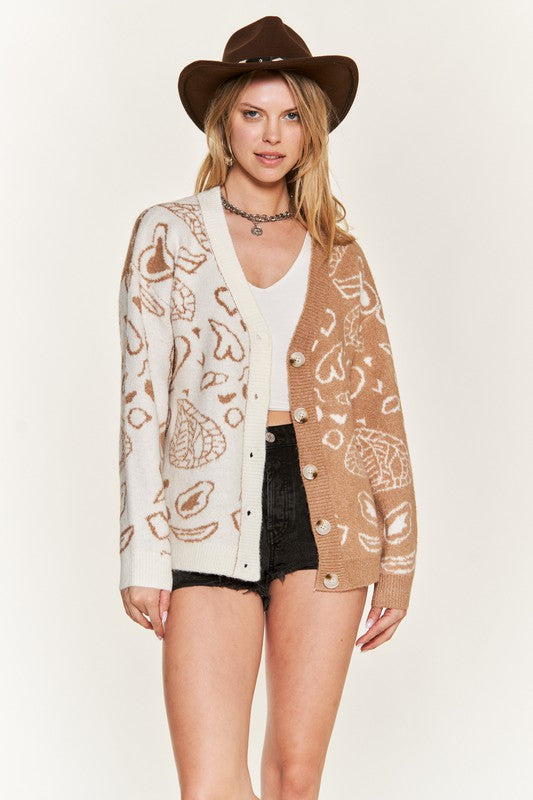 Jade By Jane Color Block Heart Paisley Cardigan