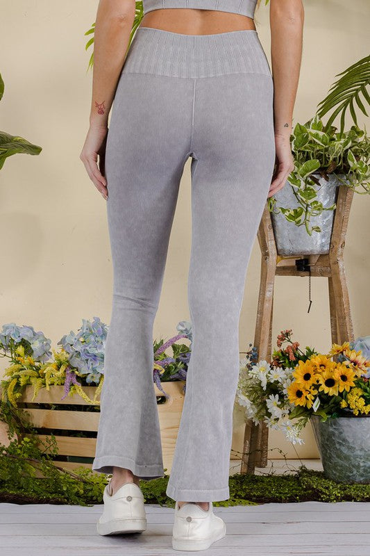 Yelete Stone Washed Ribbed Activewear Leggings Yoga Pants in 5 Colors