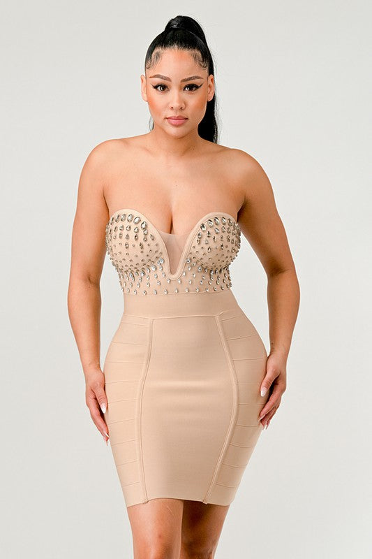 ATHINA Betting On You Embellished Bandage Dress