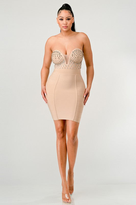 ATHINA Betting On You Embellished Bandage Dress