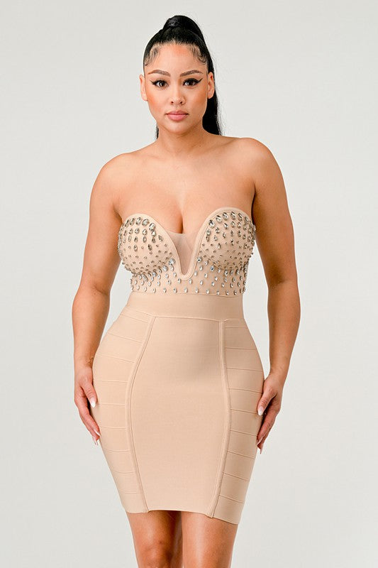 ATHINA Betting On You Embellished Bandage Dress