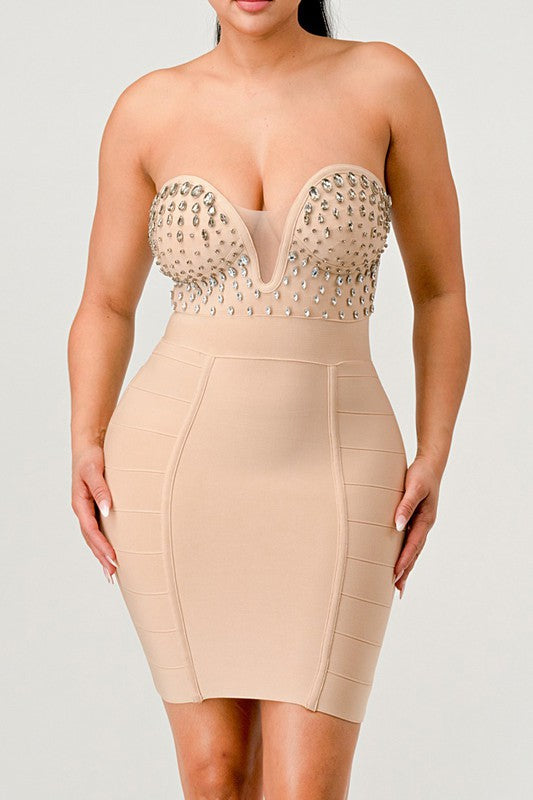 ATHINA Betting On You Embellished Bandage Dress