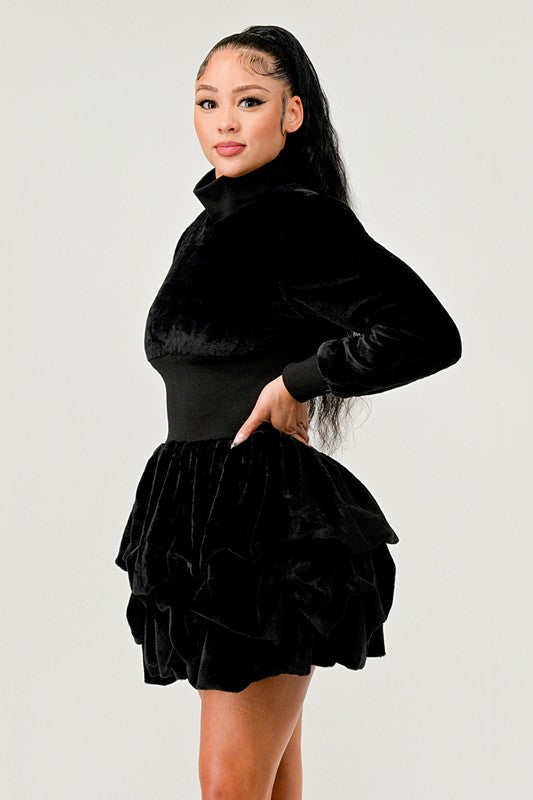 Athina Merry Go Around Ruffle Long Sleeve Dress in Red or Black