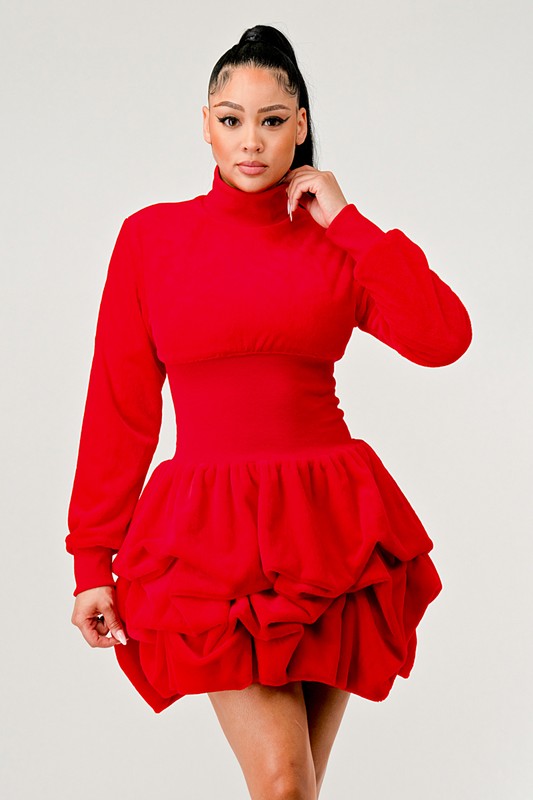 Athina Merry Go Around Ruffle Long Sleeve Dress in Red or Black