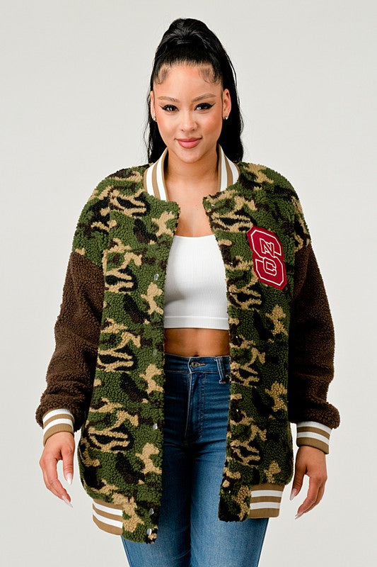 Athina Camo Street Scholar Letterman Bomber Jacket