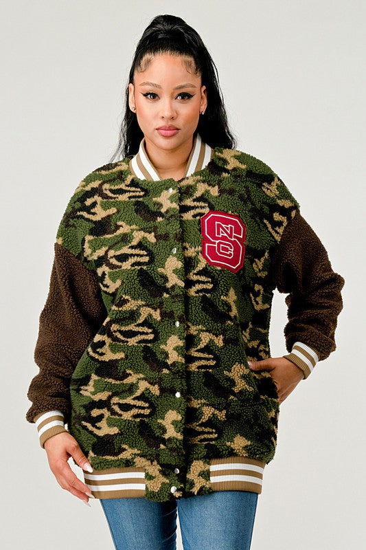 Athina Camo Street Scholar Letterman Bomber Jacket