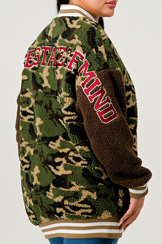 Athina Camo Street Scholar Letterman Bomber Jacket