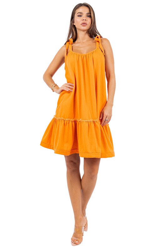 BY CLAUDE GAUZE TIERED TIE SHOULDER MINI DRESSIN 2 COLORS