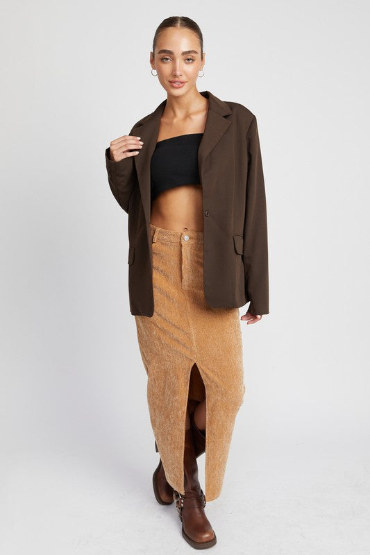 EMORY PARK CORDUROY MID SKIRT WITH FRONT SLIT