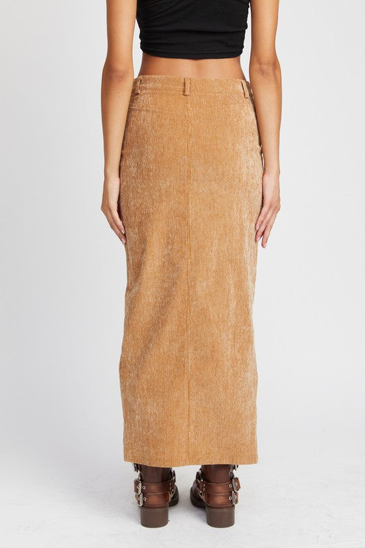 EMORY PARK CORDUROY MID SKIRT WITH FRONT SLIT